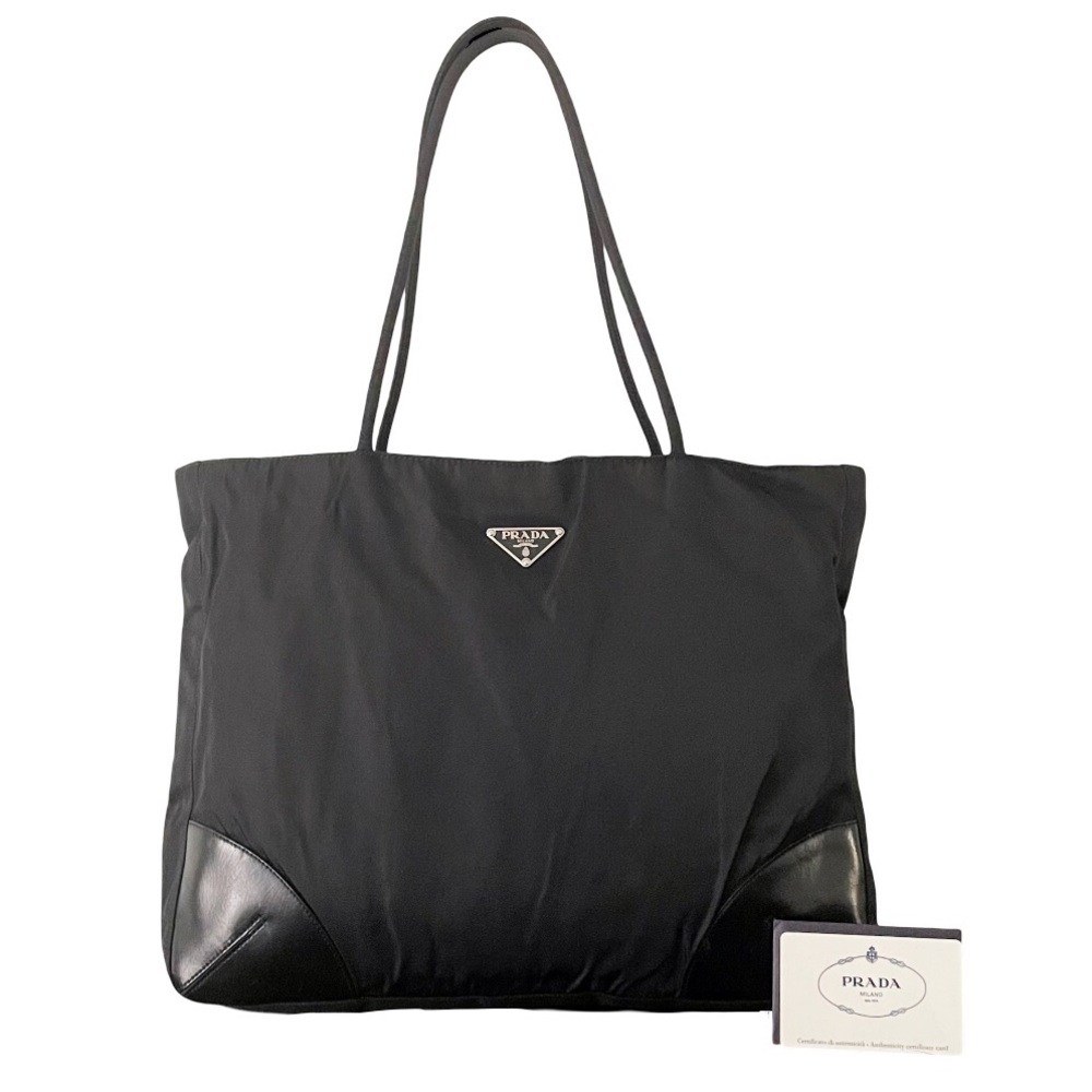 Prada 2003 RARE black Tessuto easy nylon and leather shoulder tote bag vintage